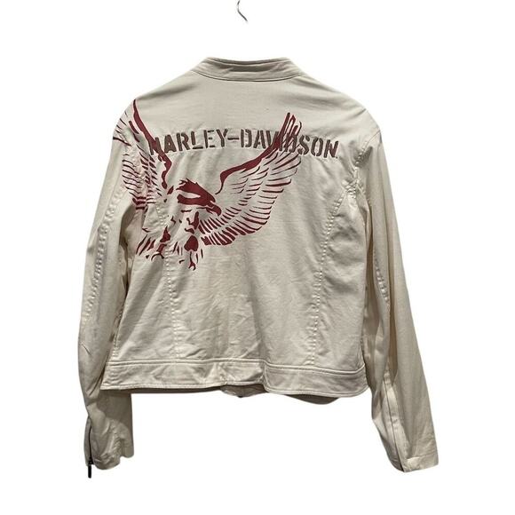 Harley-Davidson Vintage Y2K Women's White Motorcycle Jacket XL Eagle Graphic - Picture 2 of 6